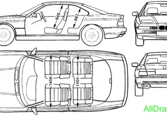 BMW 8 series E31 (BMW 8 of E31 series) - drawings of the car